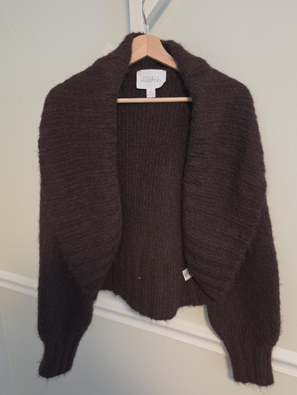 Mare Mare Anthropologie Cropped Fuzzy Shrug Cardigan Brown One Size Cozy Boho - Picture 7 of 10